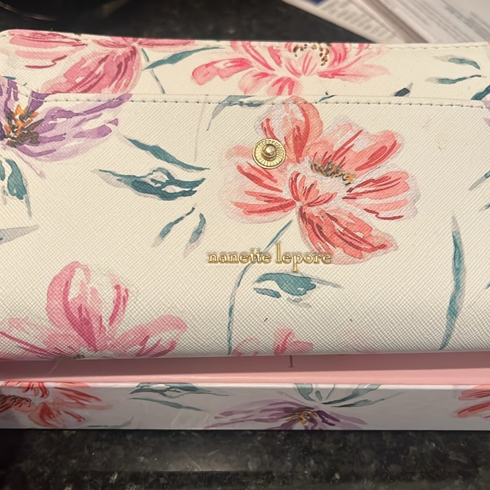 Nanette Lepore Cream Floral Wallet with Pink Accents - Picture 5 of 6